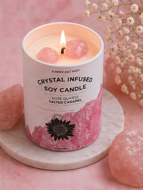 Rose Quartz Salted Caramel Soy Candle